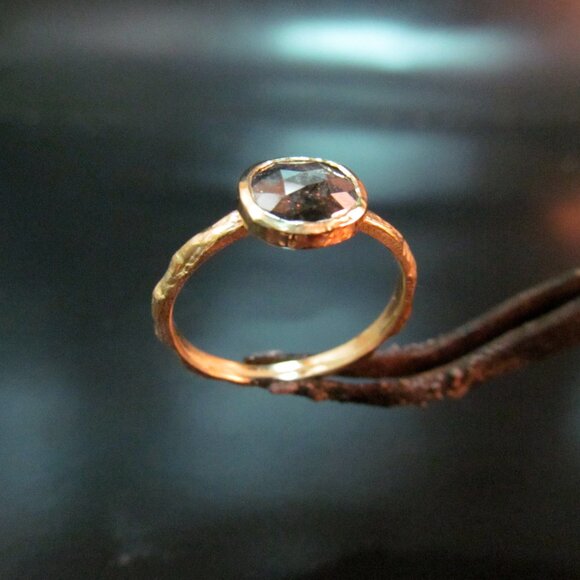 Engagement ring. 14k Yellow gold ring with 0.76ct Grey diamond. UNIQUE handmade - Picture 3 of 11